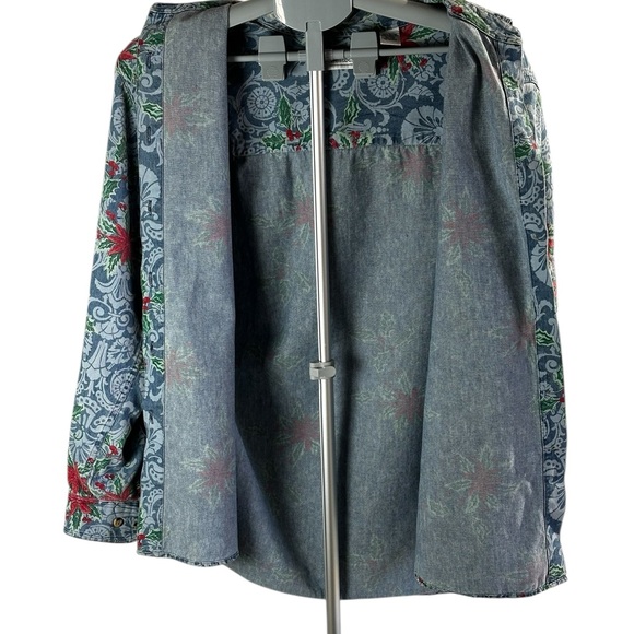 Vintage Westbound Christmas Denim Shirt Button Up Poinsettia, Retro - Picture 3 of 13